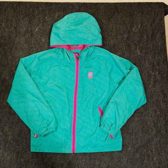 Pink Platinum Jackets & Blazers - Pink Platinum Womens Teal Blue Windbreaker Jacket Pink Accents Size 10/12